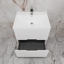 Style Line Тумба под раковину Матис 60 подвесная белая матовая – фотография-6